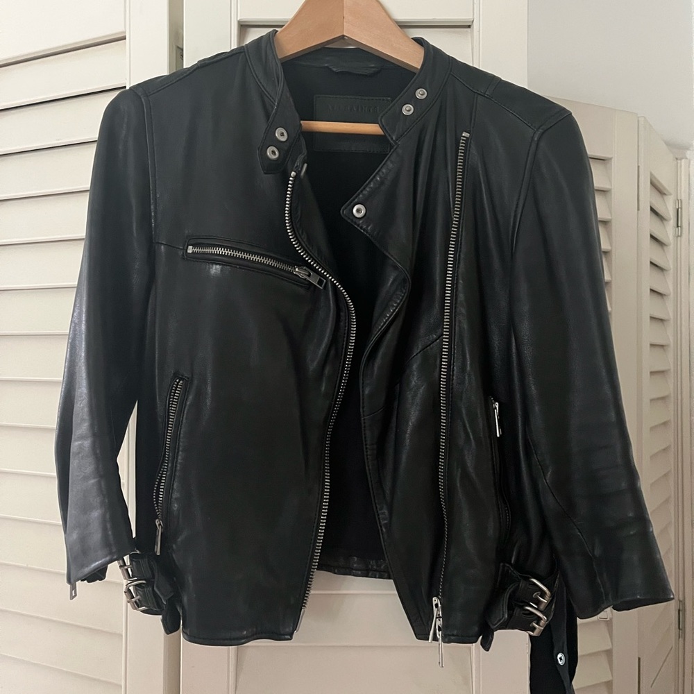 All Saints women cropped leather jacket Size 4